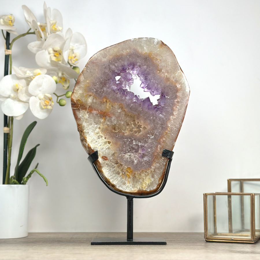 XXL Amethyst &amp; Quartz Geode Slice Portal, Stand included - MWS2334