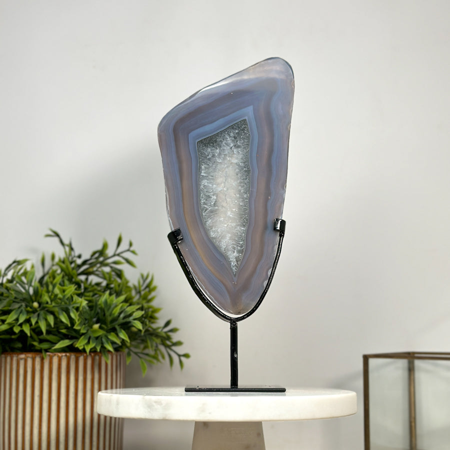 Beautiful Blue Banded Agate &amp; Quartz Polished slice - MWS2142