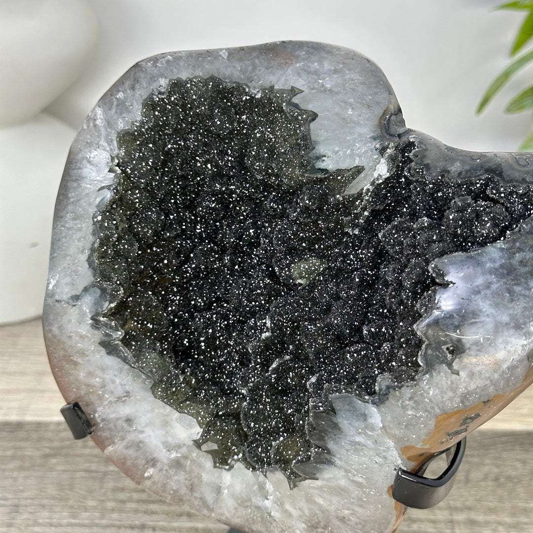 Unique Natural Black Amethyst Geode on Metal Stand - MWS3387