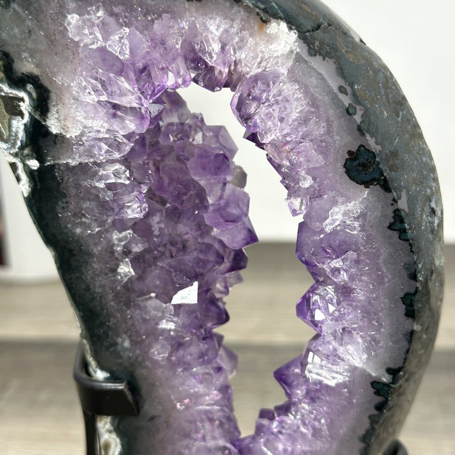 Amethyst Geode Slice on Stand with Deep Purple Crystals - MWS2912