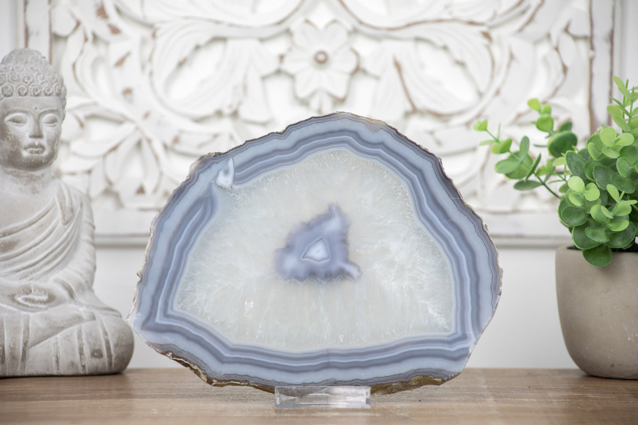 Blue Banded Agate &amp; Quartz Stone Slice - SLC0009