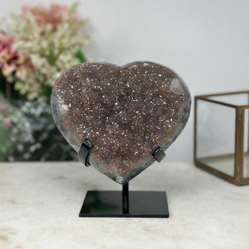 Natural Sugar Quartz Druzy Crystals Stone Heart Carving - HST0185