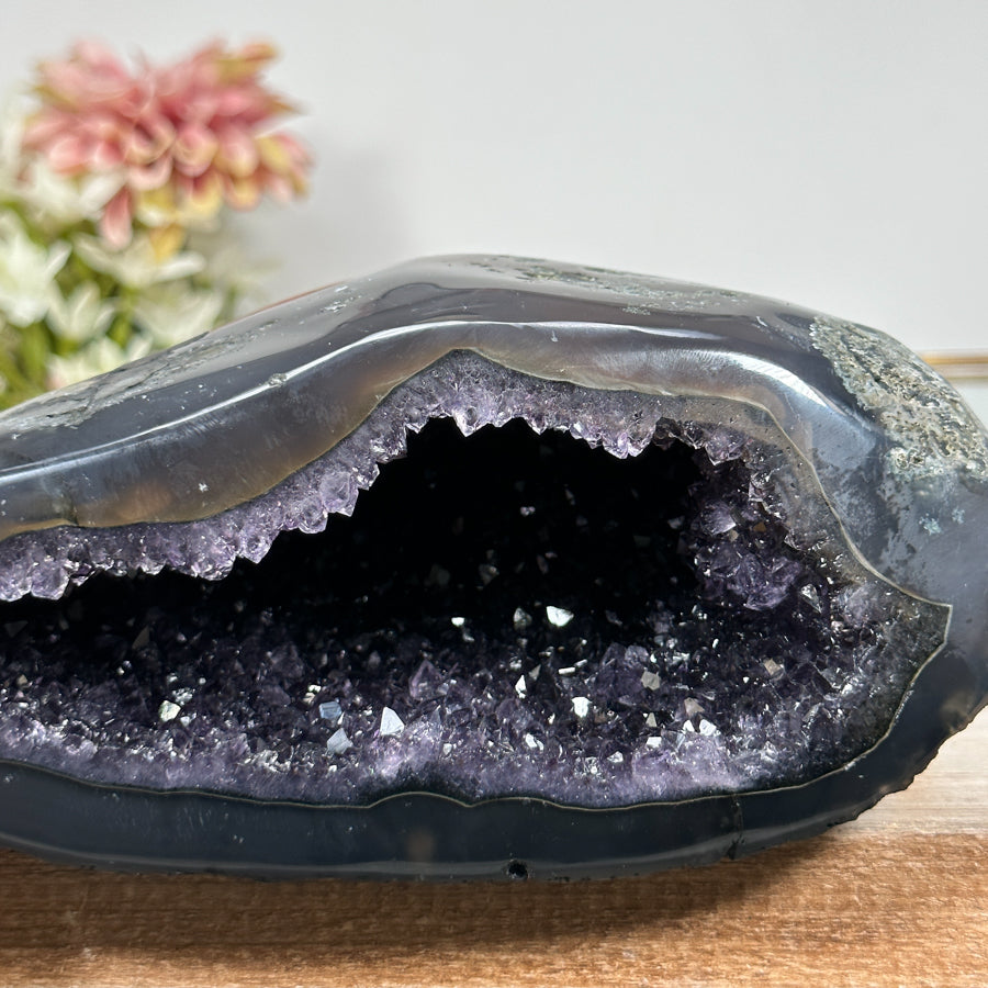 Amethyst &amp; Agate Stone Geode with Crystal Cavity - STGE0004