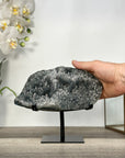 Gray Druzy Quartz Specimen on Metal Stand – Unique Crystal Display for Meditation Space Decor - MWS2712