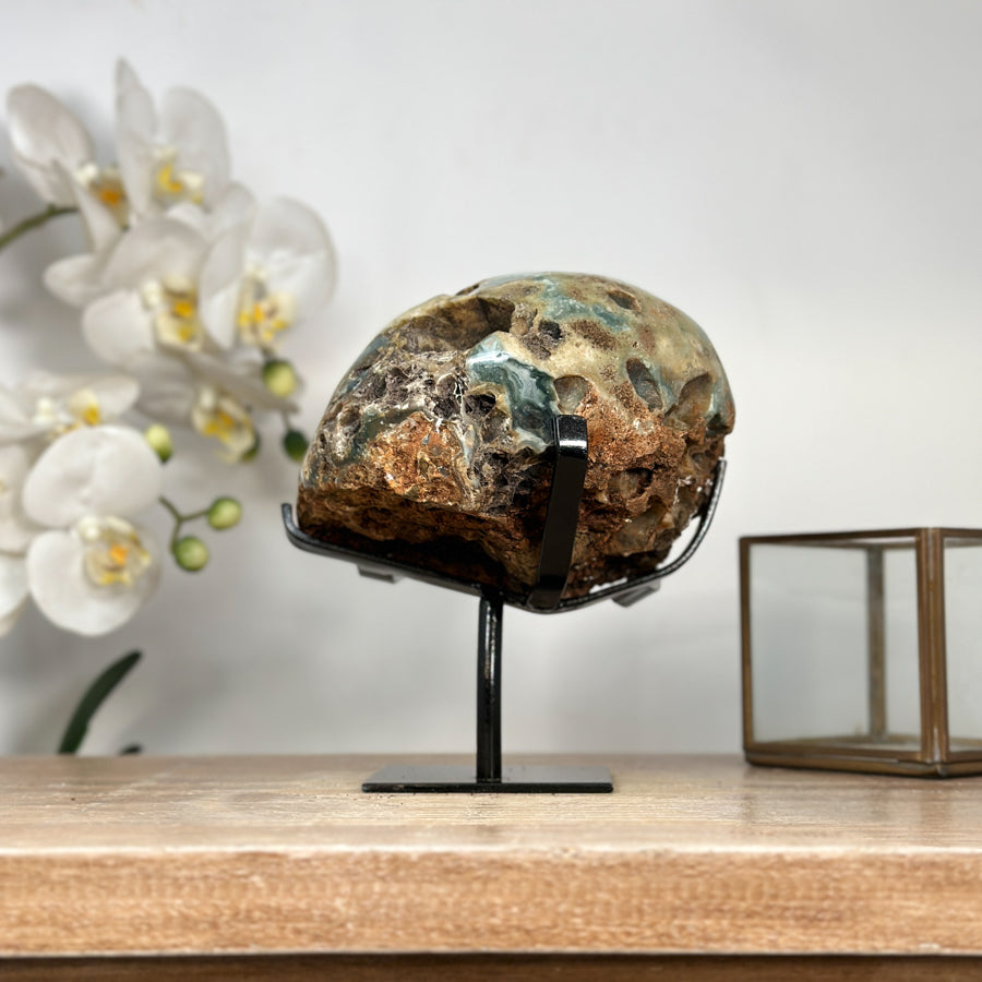 Natural Green Jasper Geode with Beautiful Calcite Specimen - MWS2085