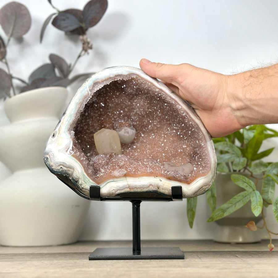 Unique Natural Jasper Geode with Orande Quartz interior and Calcite Formation - MWS3165