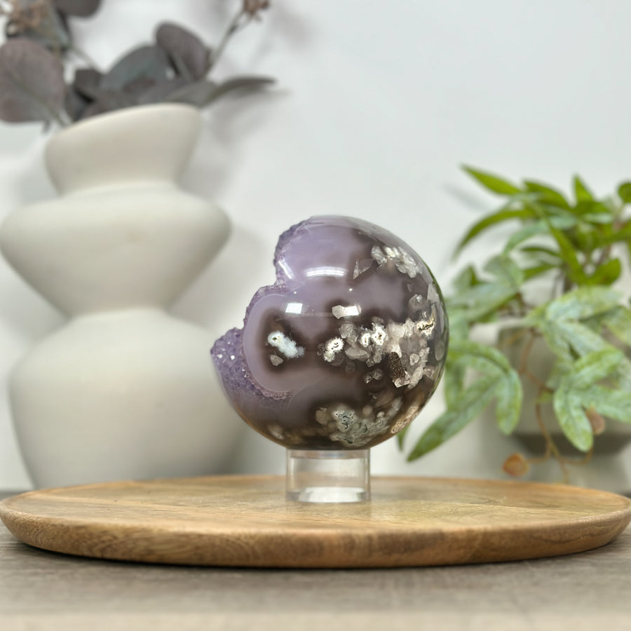 Natural Amethyst Druzy &amp; Agate Sphere Geode - SPH0162