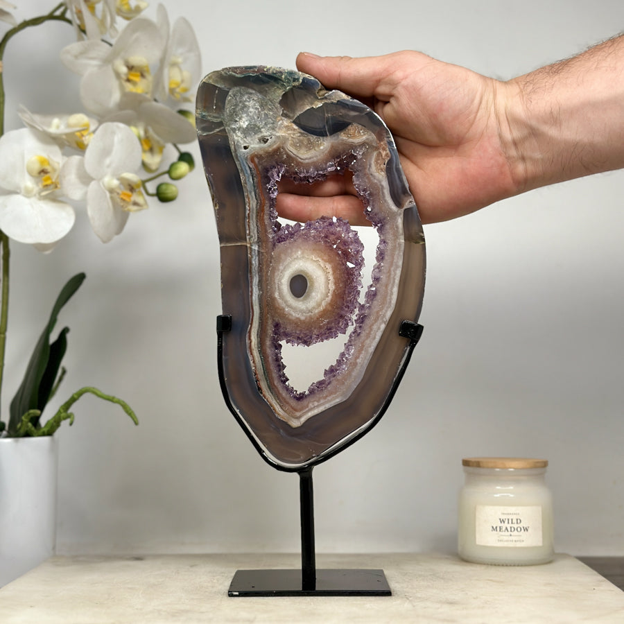 Unique Large Amethyst &amp; Agate Geode Slice Portal with Stalactite Formation - MWS1568