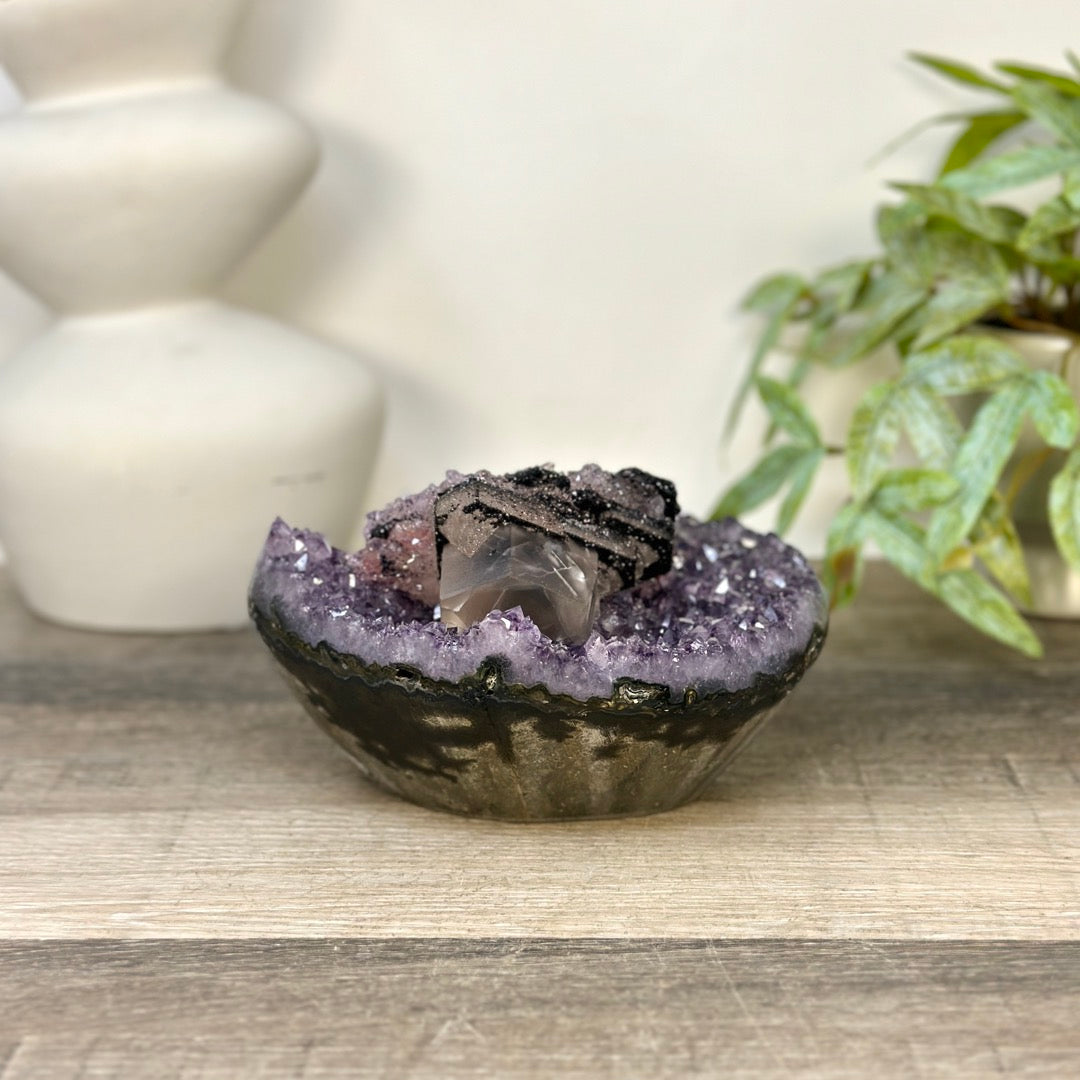 Stunning Natural Amethyst Cluster with Collection Grade Calcite &amp; Hematite Formation - CBP1414