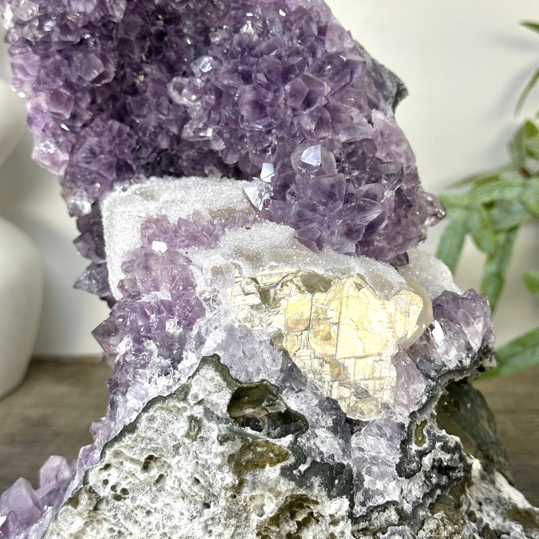 Natural Amethyst Cluster with Calcite Formation Covered with Sugar Crystals - CBP1423