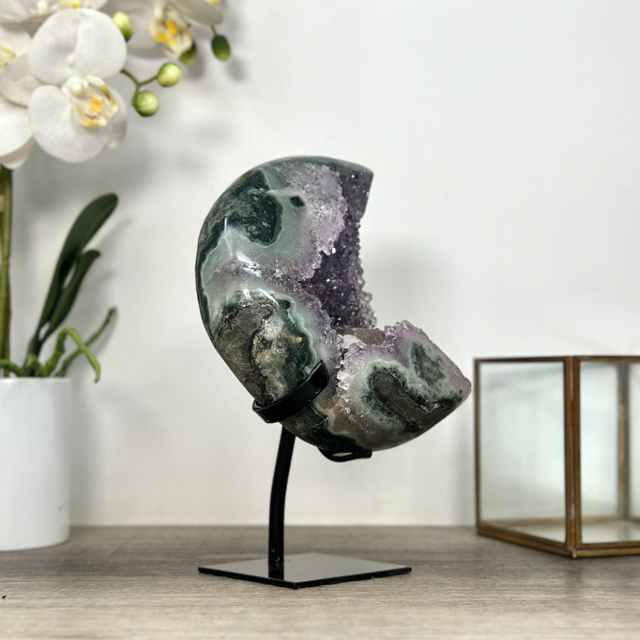 Amethyst &amp; Green Jasper Crystal Moon with Stand - MWS2585