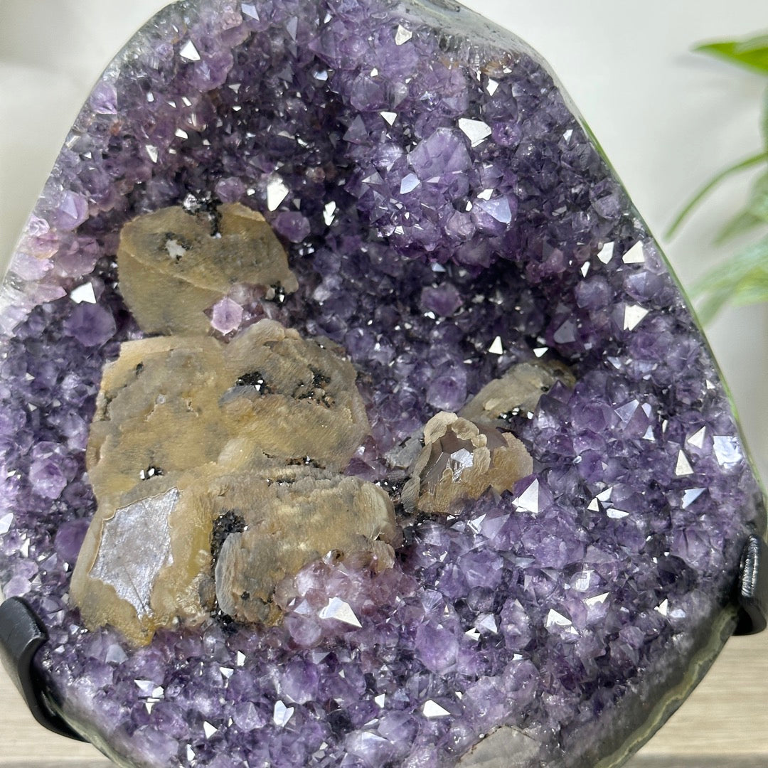 Natural Deep Purple Amethyst Geode with Calcite Inclusion - MWS3354