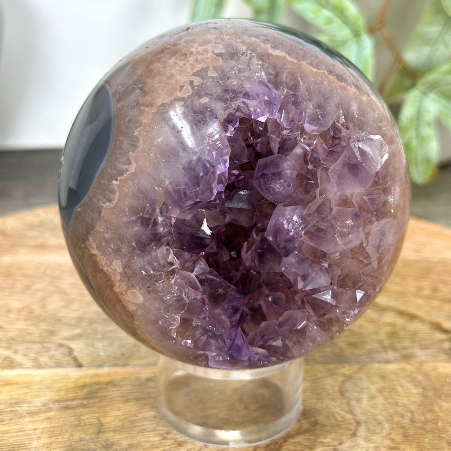Amethyst Druzy &amp; Agate Sphere Geode from Uruguay - SPH0173