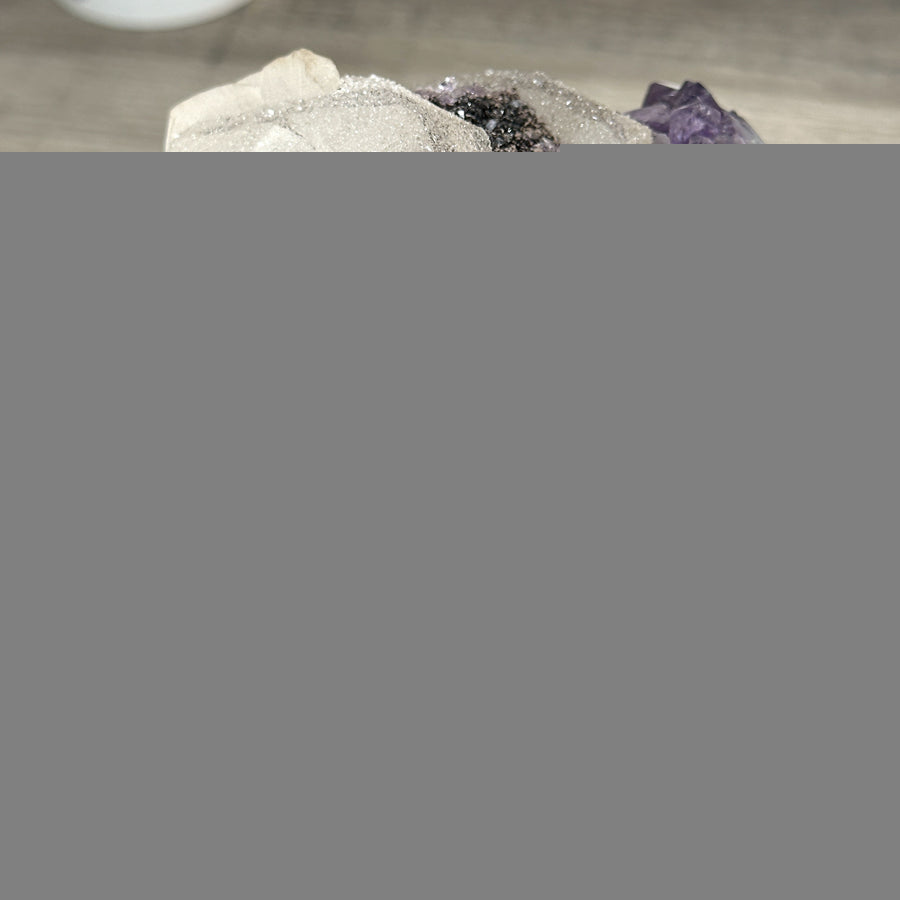 Natural Calcite &amp; Amethyst Specimen on Metallic Stand - MWS2766