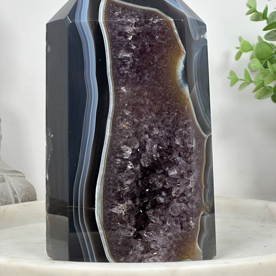 Unique Blue Banded Agate &amp; Amethyst Stone Tower  - STP0181