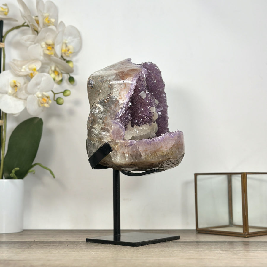 Natural Amethyst Geode with Calcite Crystals Inclusions - MWS2960