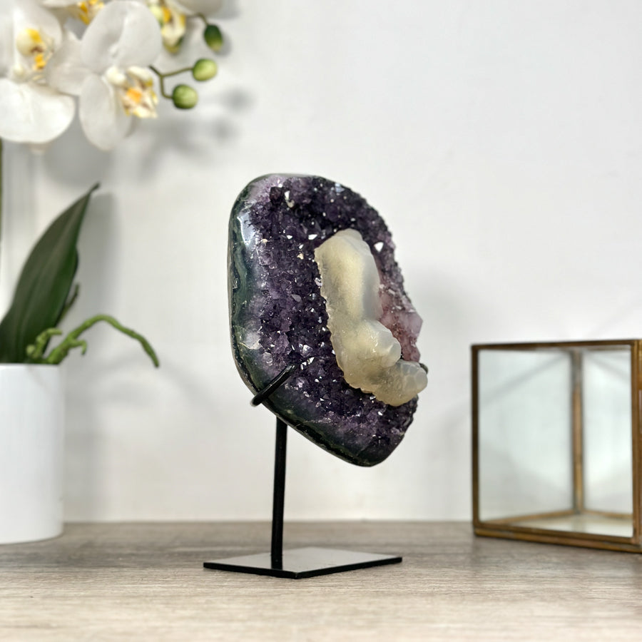 Natural Amethyst Crystal Cluster with Unique Calcite Formation - MWS2506