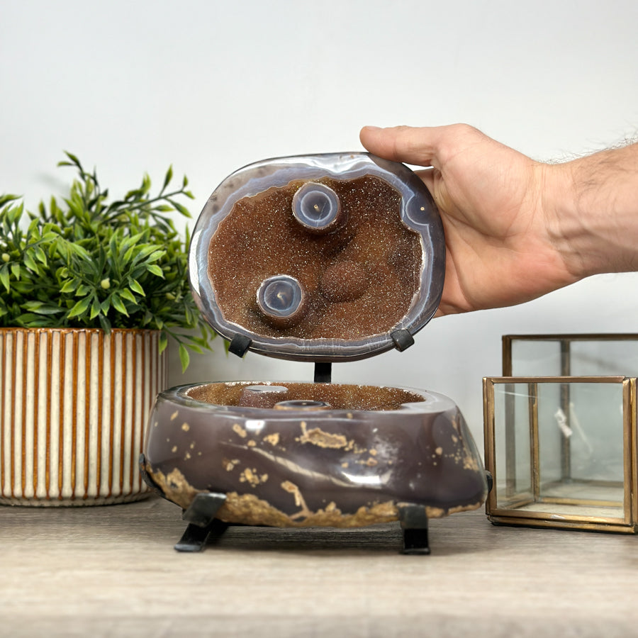 Stunning Natural Blue Agate Geode with Orange Druzy - MWS2166