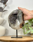 Natural Sugar Quartz Geode Mineral Specimen on Metal Stand - MWS3110