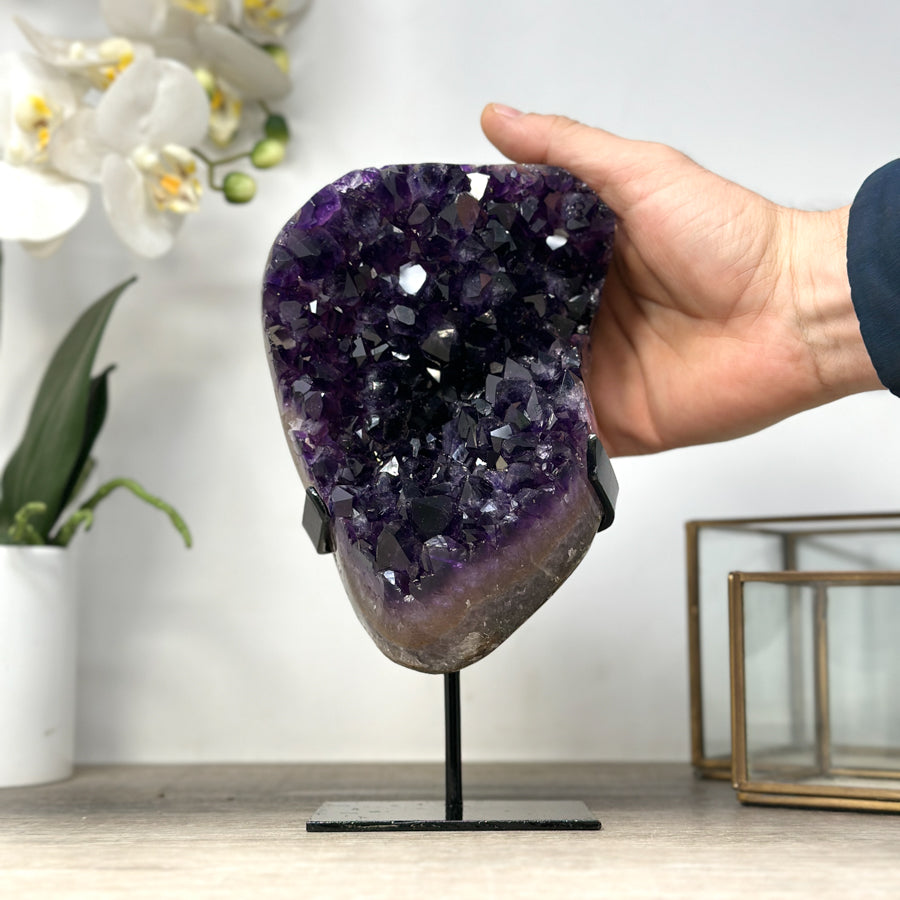 Uruguayan Amethyst Crystal Geode on Stand – Vibrant Purple Druzy - MWS2181