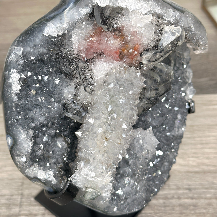 Quartz Crystal with Calite Geode on Stand Mineral Specimen