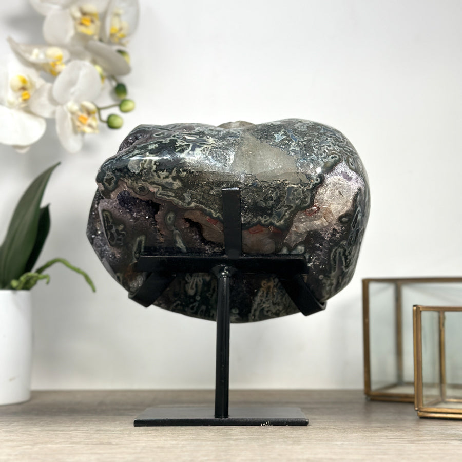 Natural Green Jasper &amp; Quartz Druzy Specimen with Beautiful Calcite Formation - MWS2311