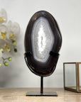 Blue Agate Polished Slice with Metal Stand – Uruguayan Gemstone for Shelf or Altar - MWS2002