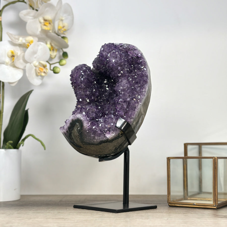Natural Uruguayan Amethyst Crystal Formation with Stand