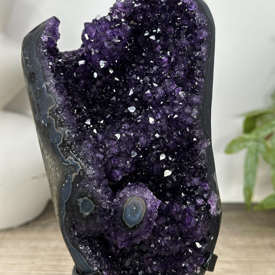 Natural Agate &amp; Amethyst Geode on Metal Stand - MWS3180
