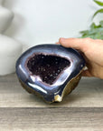 Natural Pink Amethyst Geode with Blue Banded Agate Shell - STGE0040
