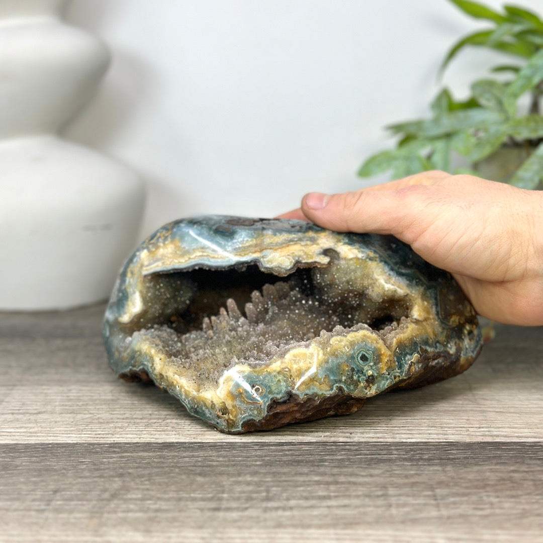 Natural Quartz &amp; Jasper Geode with Micro Stalactites Formations - STGE0039