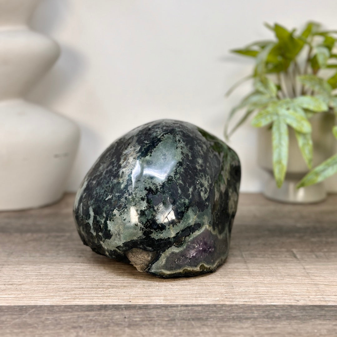 Natural Amethyst Geode with Green Jasper Shell - STGE0092