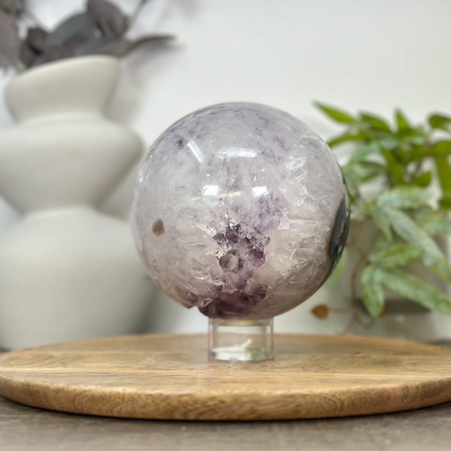 Amethyst &amp; Agate Sphere Geode with Large Crystals - SPH0191