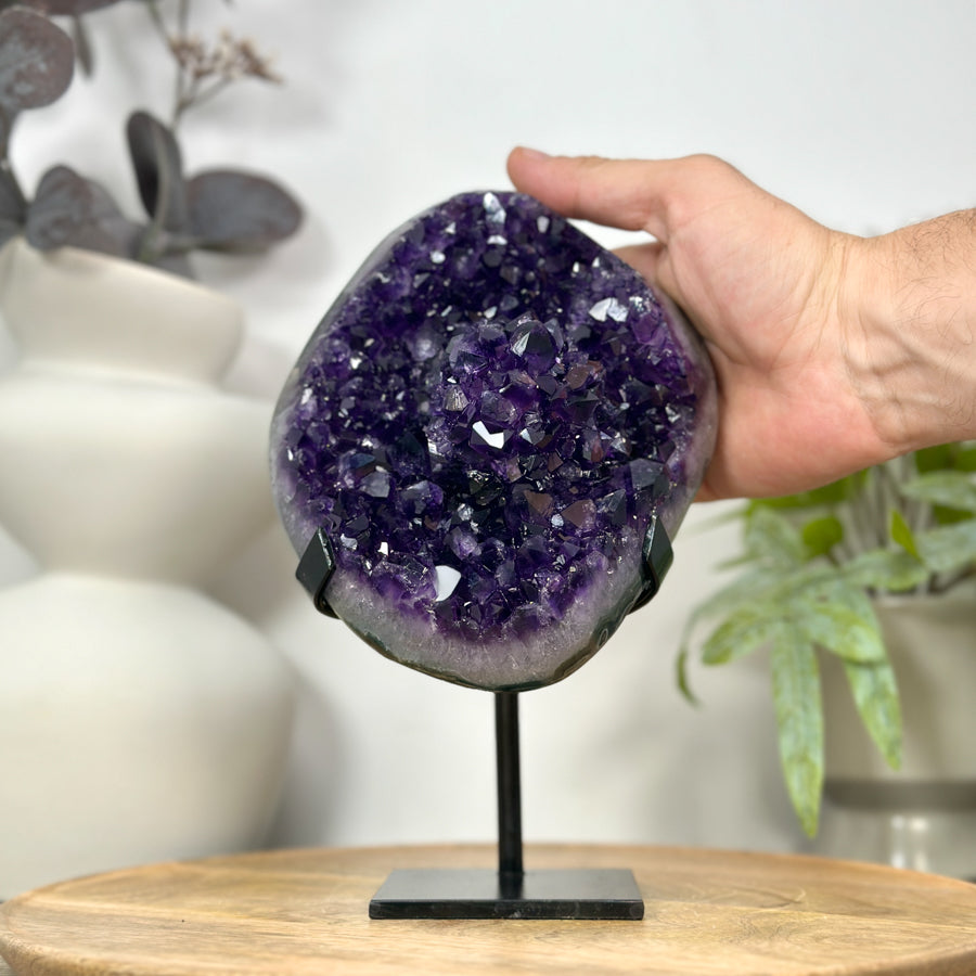 AAA Grade Amethyst Crystal Geode on Metal Stand - MWS3055