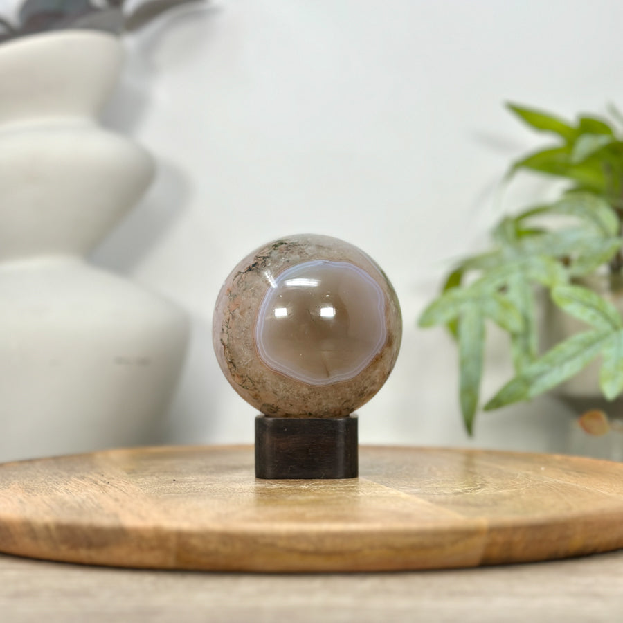 Quartz &amp; Agate Sphere Geode with Crystal Cavity - SPH0208
