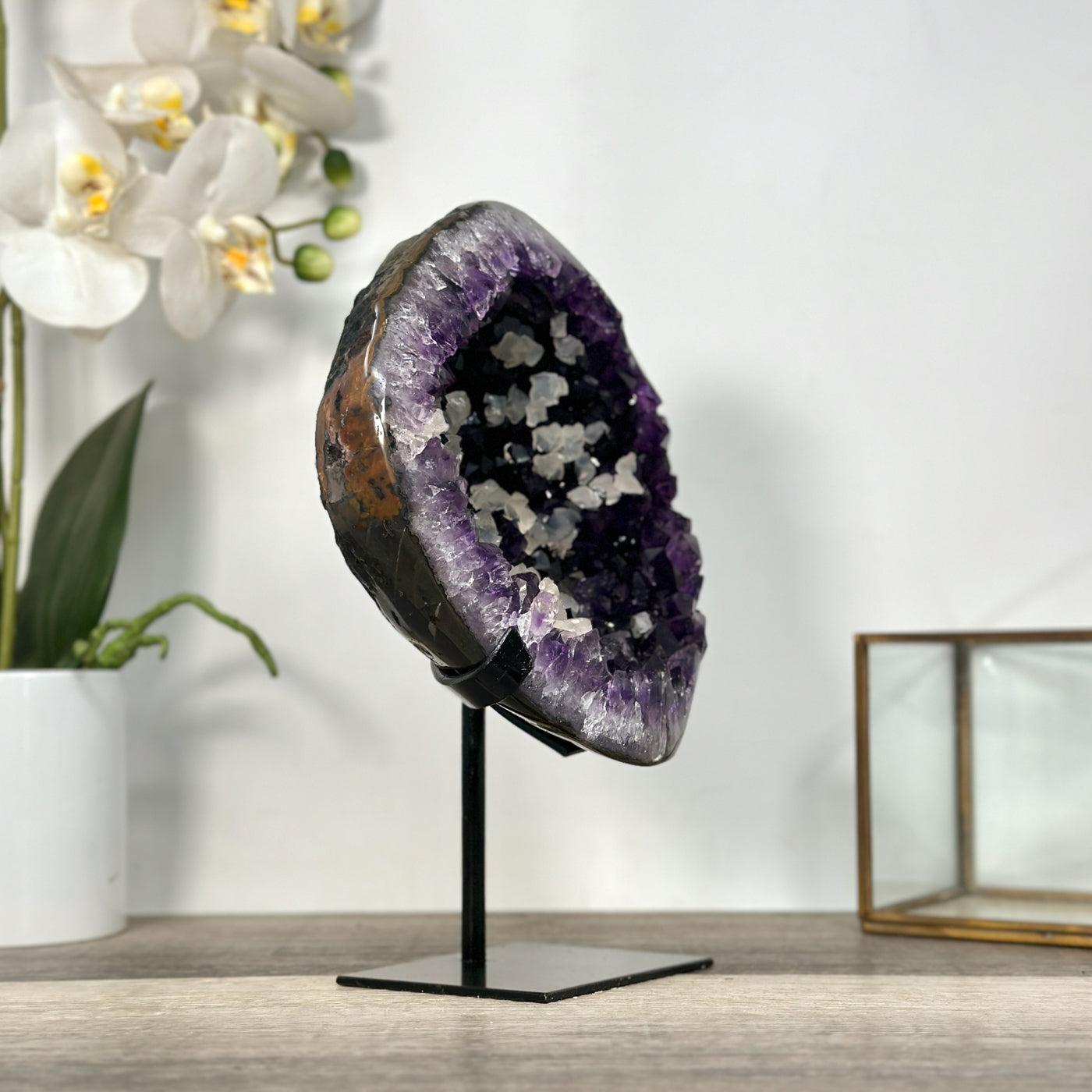 Amethyst Geode with Calcite Crystal Highlights for Home Decor - MWS2682