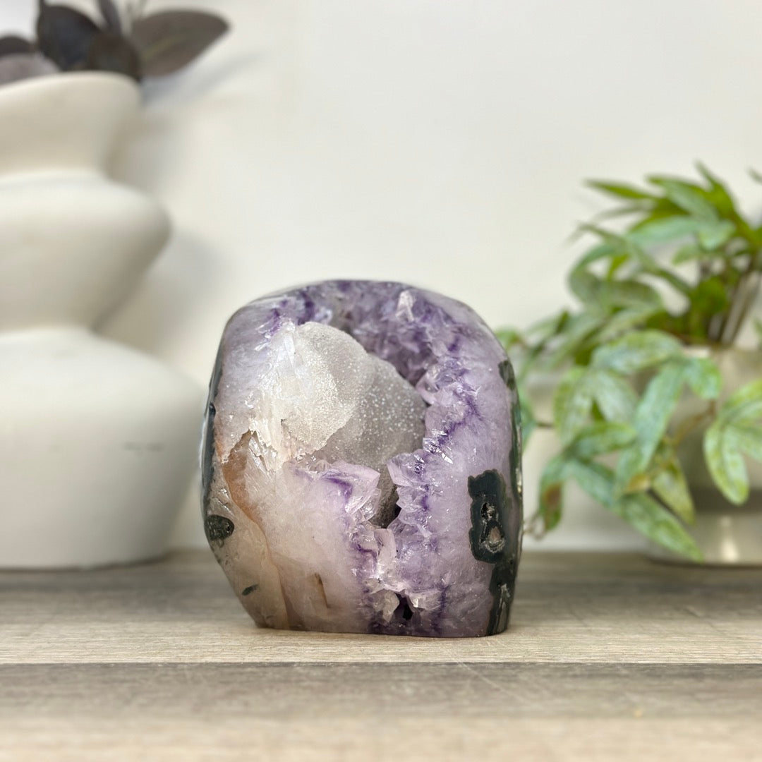 Natural Amethyst Geode with Calcite Crystal Inclusion - CBP1409