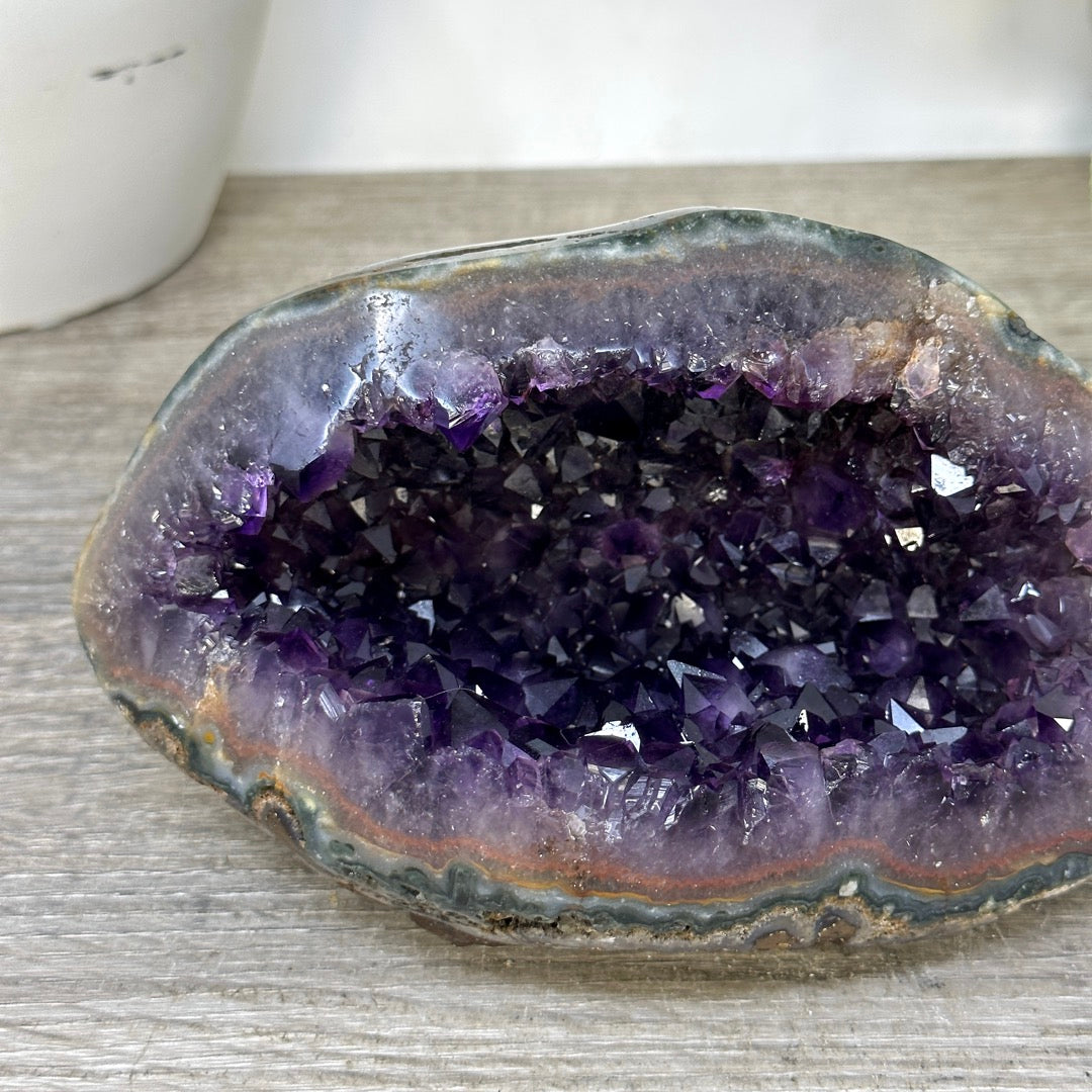Amethyst Geode with Deep purple Crystals &amp; Polished Shell - STGE0119
