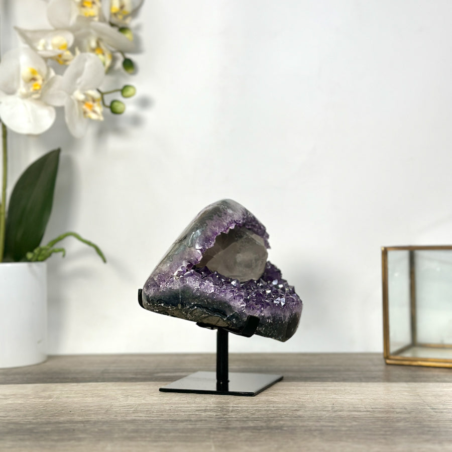 Natural Amethyst Geode With Calcite on Metal Stand - MWS2721