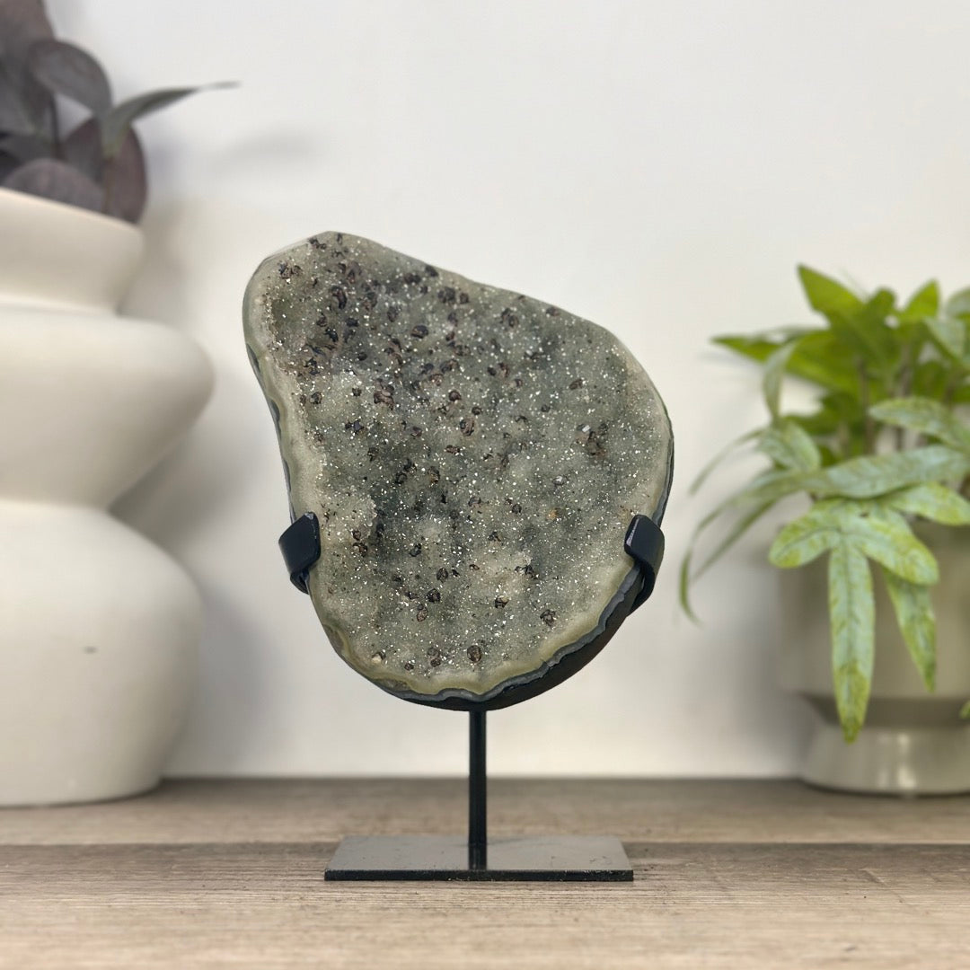 Green Quartz Crystal Cluster with Black Hematite Inclusions - MWS3342