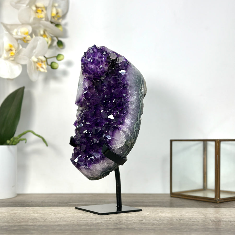 Large Amethyst Cluster on Metal Stand with Super Shinny Crystals - MWS2736