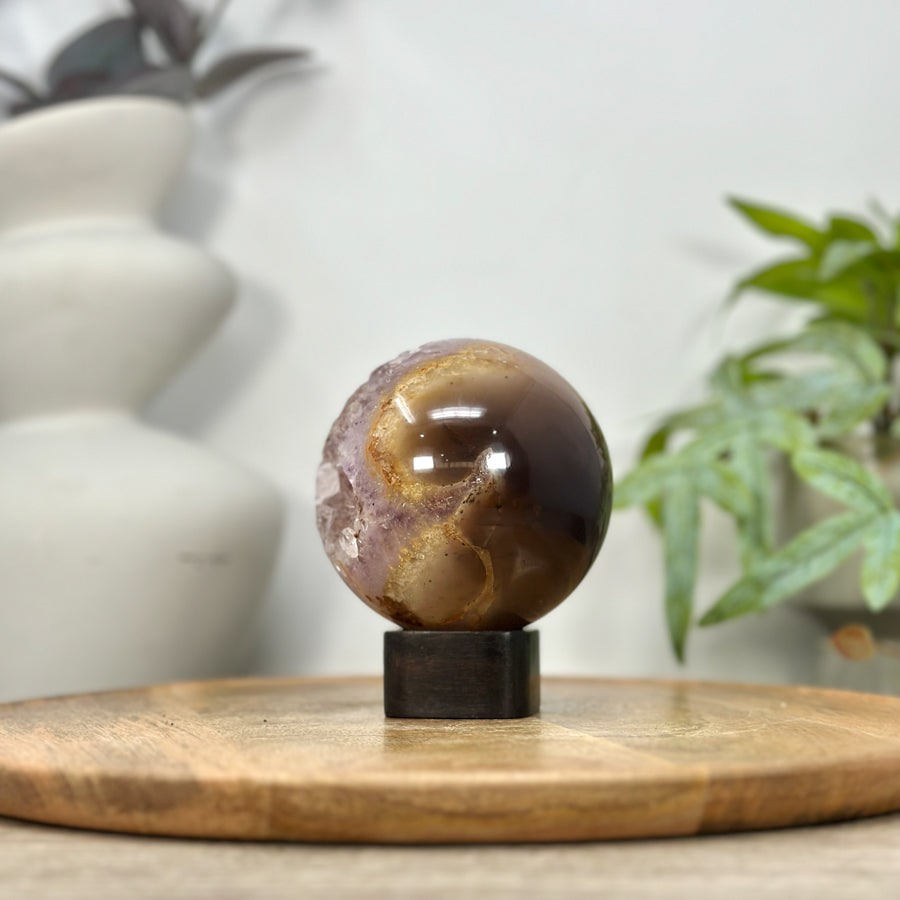 Amethyst &amp; Agate Sphere Geode with Crystal Cavity - SPH0204