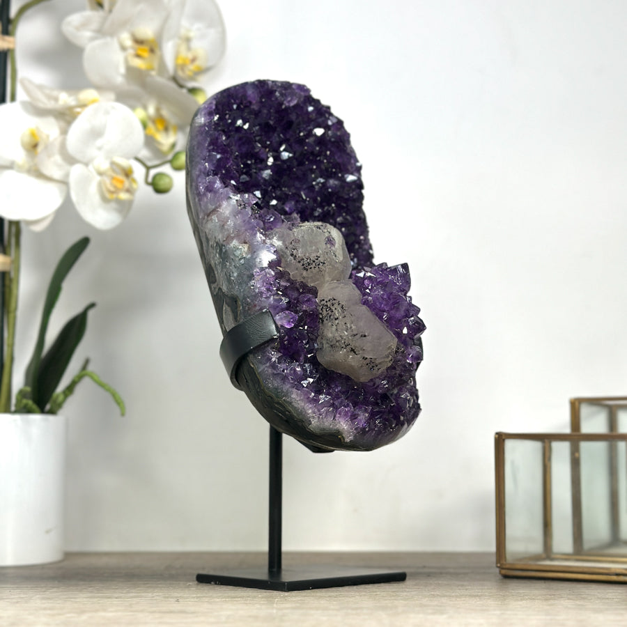 Unique Amethyst Stone with Calcite &amp; Black Hematite Crystal - MWS2346