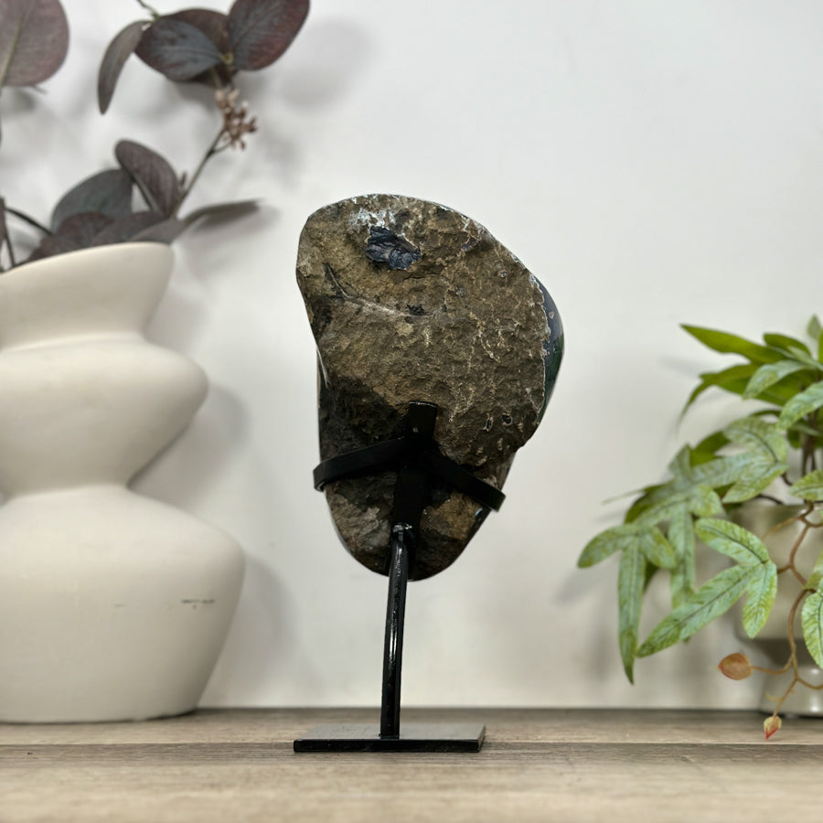 Polished Blue Agate &amp; Amethyst Geode on Stand - MWS3186