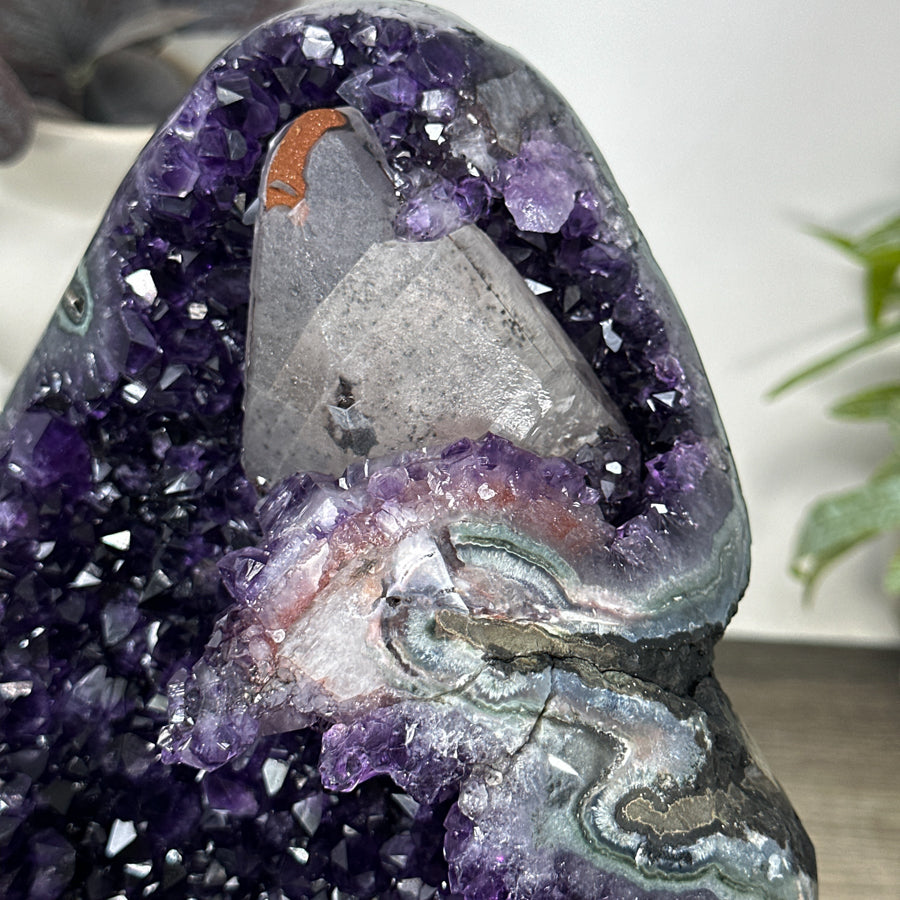 Unique Large Amethyst Stone with Huge Calcite Crystal Specimen - MWS3086