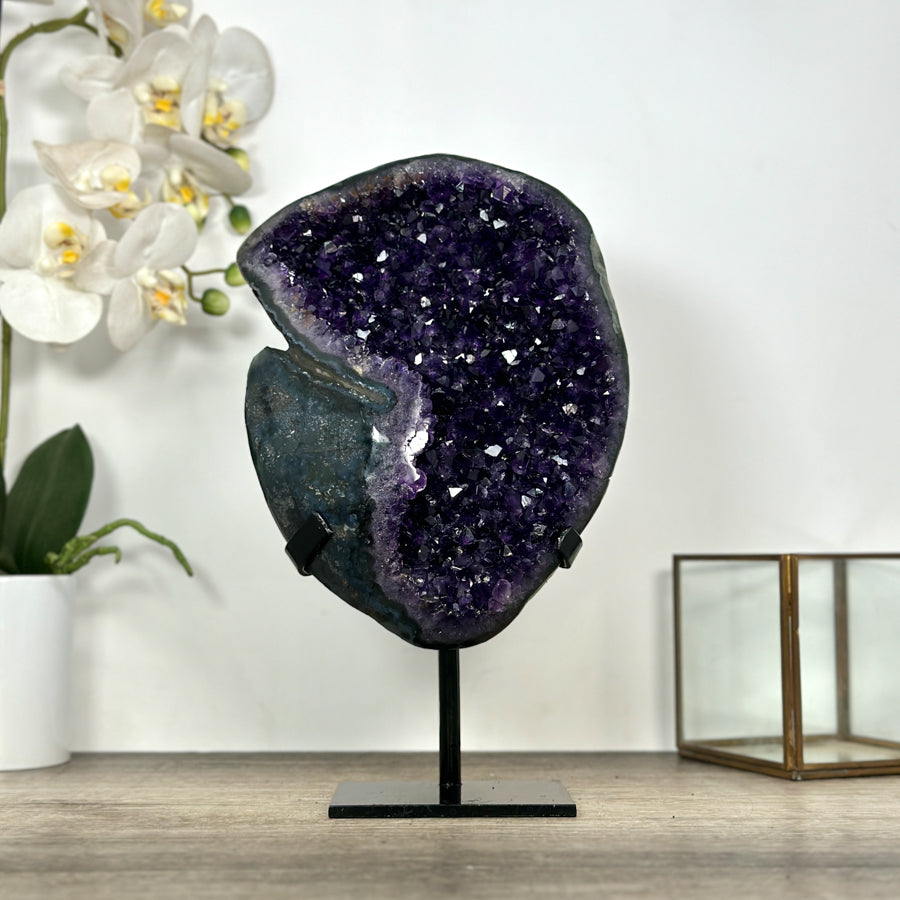 Deep Purple Amethyst Stone Geode Statement Piece on Stand - MWS3032
