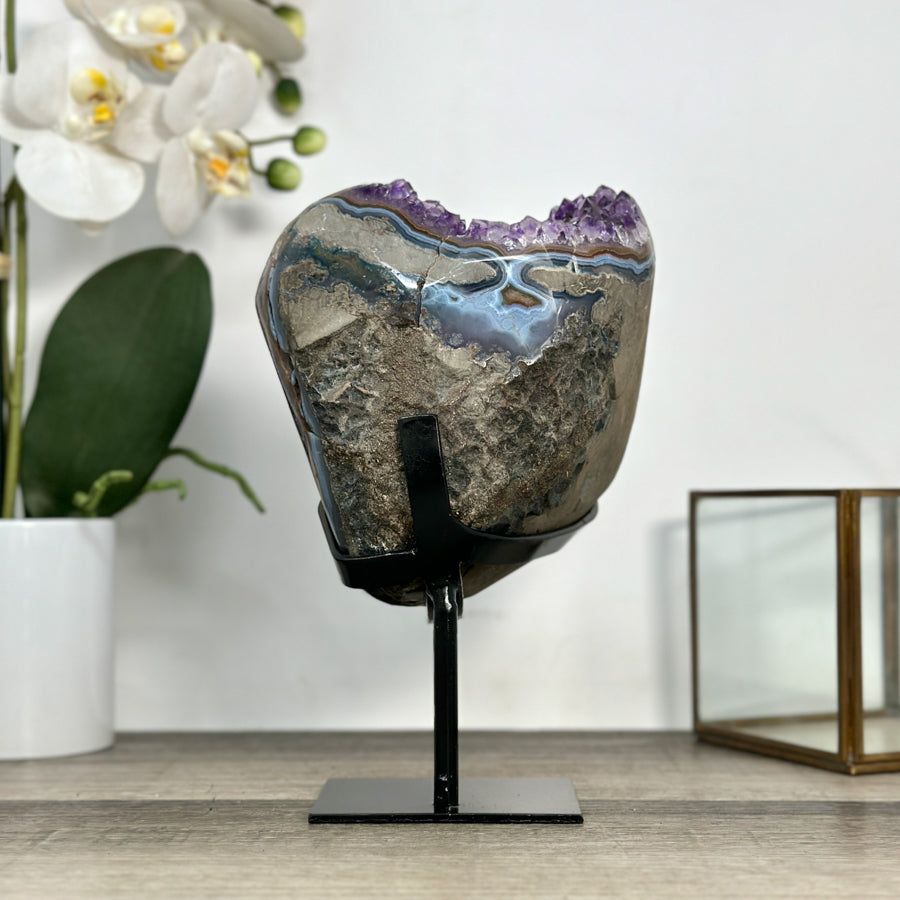 Uruguayan Amethyst Geode with Deep Purple Crystals &amp; Agate Shell - MWS2893