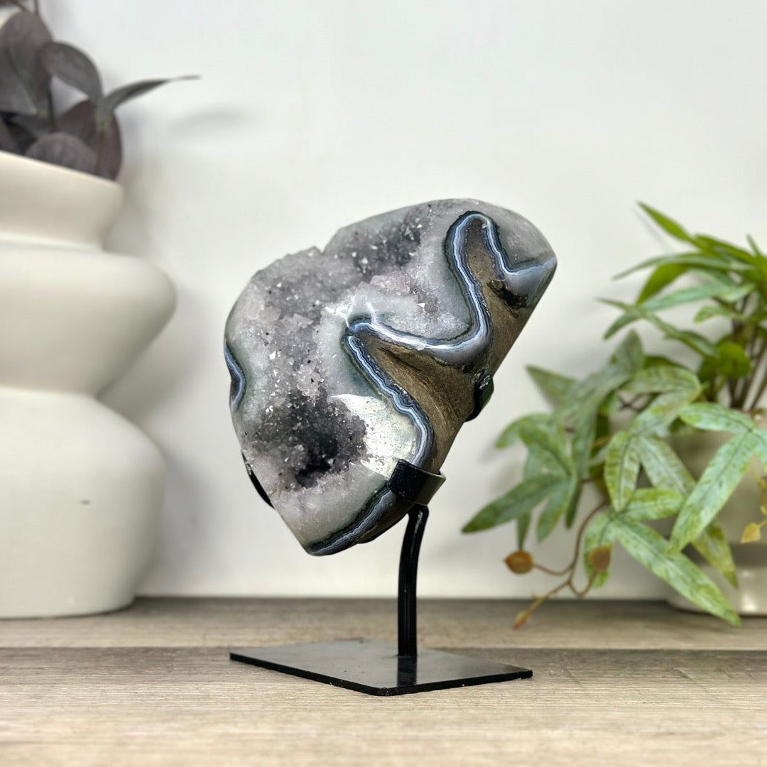 Natural Quartz Geode Statement piece on Stand - MWS3296