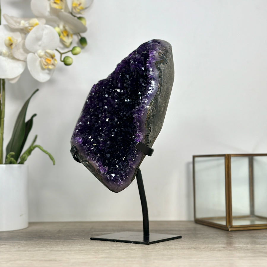 Top Grade Uruguayan Amethyst Geode, Metallic Stand Included - MWS2457