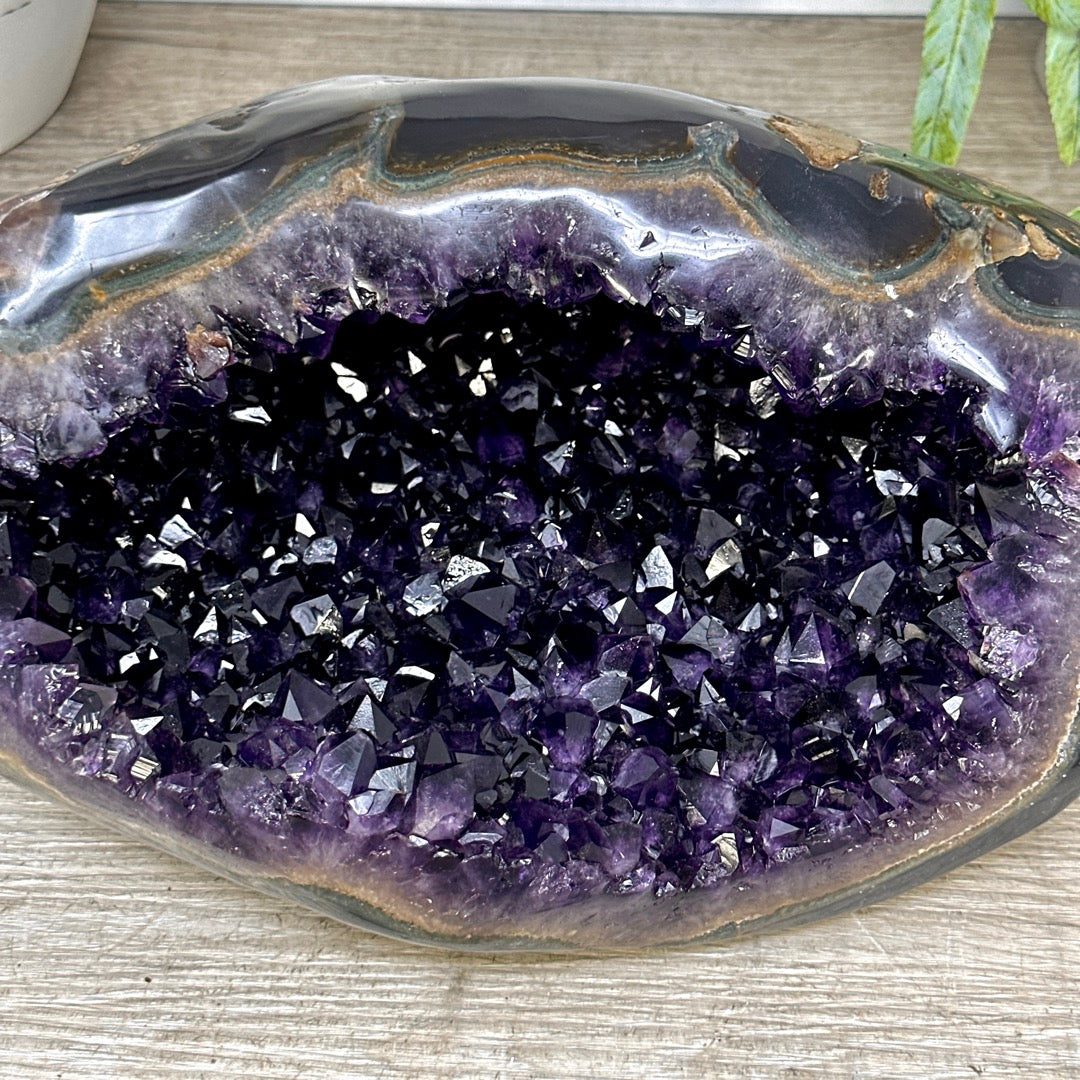 Natural Deep Purple Amethyst Geode with Agate Shell - STGE0102